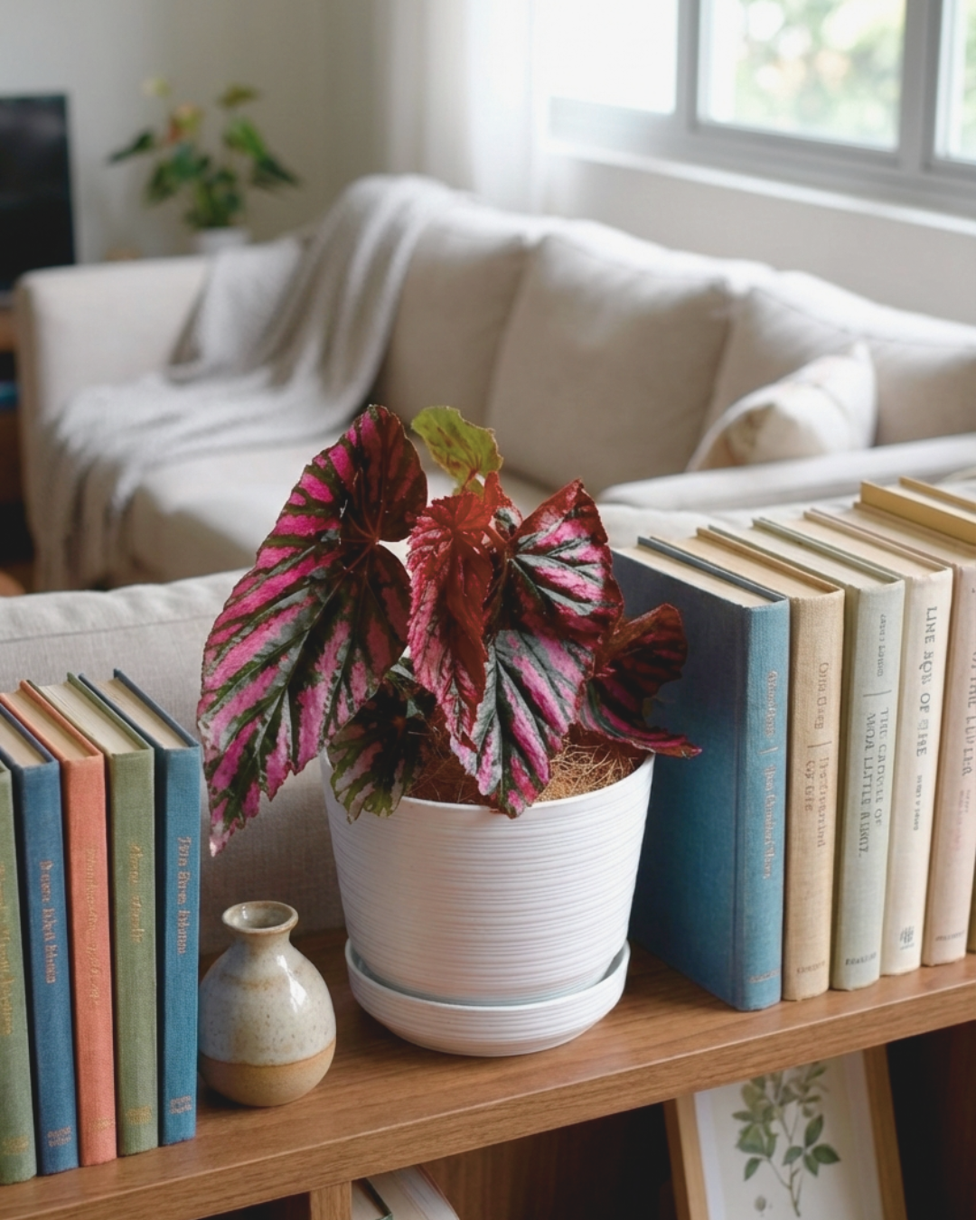 Begonia Brevirimosa in White Pot with Tray
