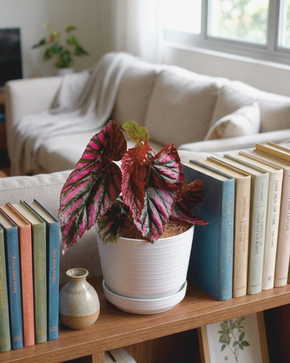 Begonia Brevirimosa in White Pot with Tray