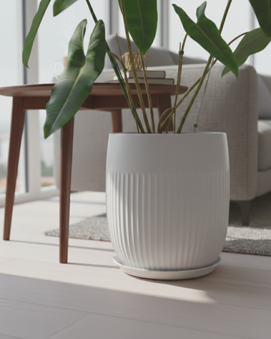 Philodendron Billietiae (Large) in Modern Sand Vertical Ceramic Planter