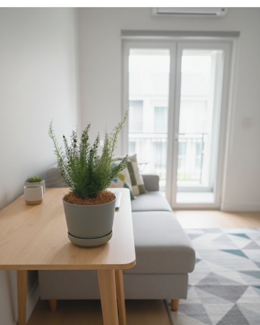 Asparagus Densiflorus (Norfolk Pine Fern) in Olive Green Pot with Tray